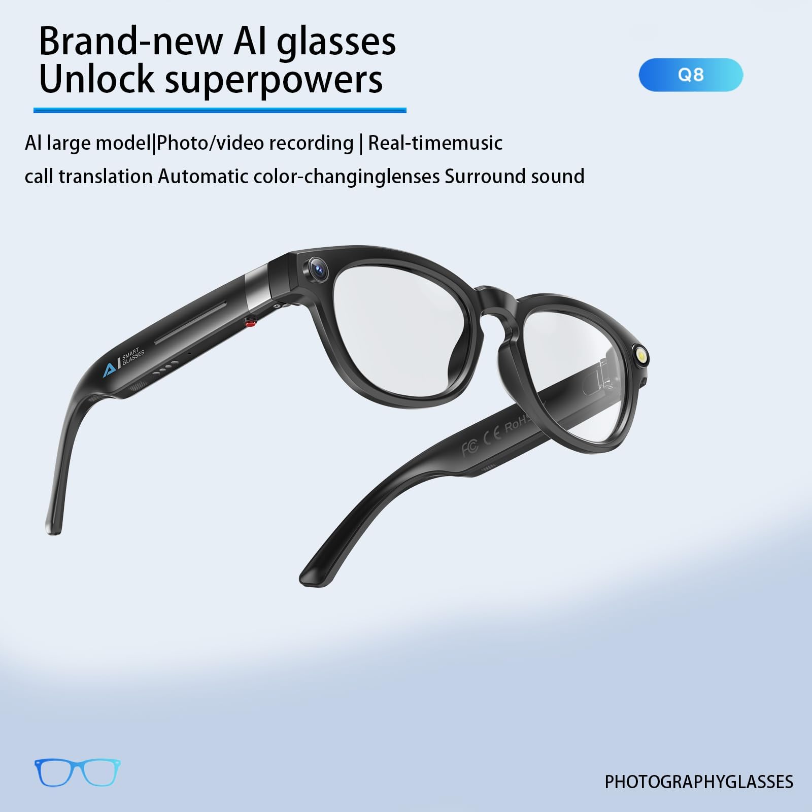 Veclear Q8 Smart AI Glasses product render