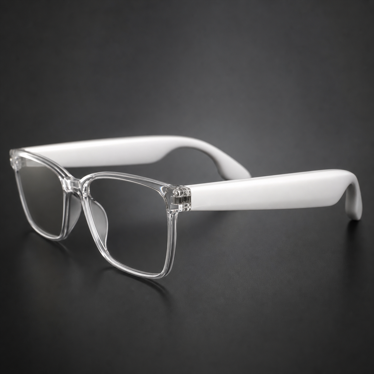 Close-up of the white Veclear GS03 smart glasses frame and temple