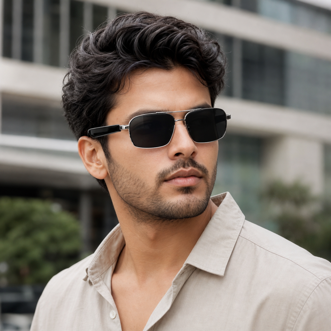 Man wearing Veclear GT31 Bluetooth smart sunglasses