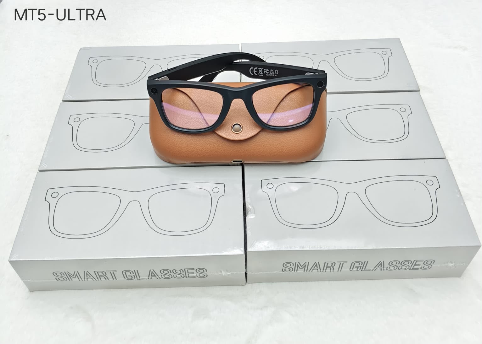 Veclear MT5 Ultra AI Camera Smart Glasses with charging case and box