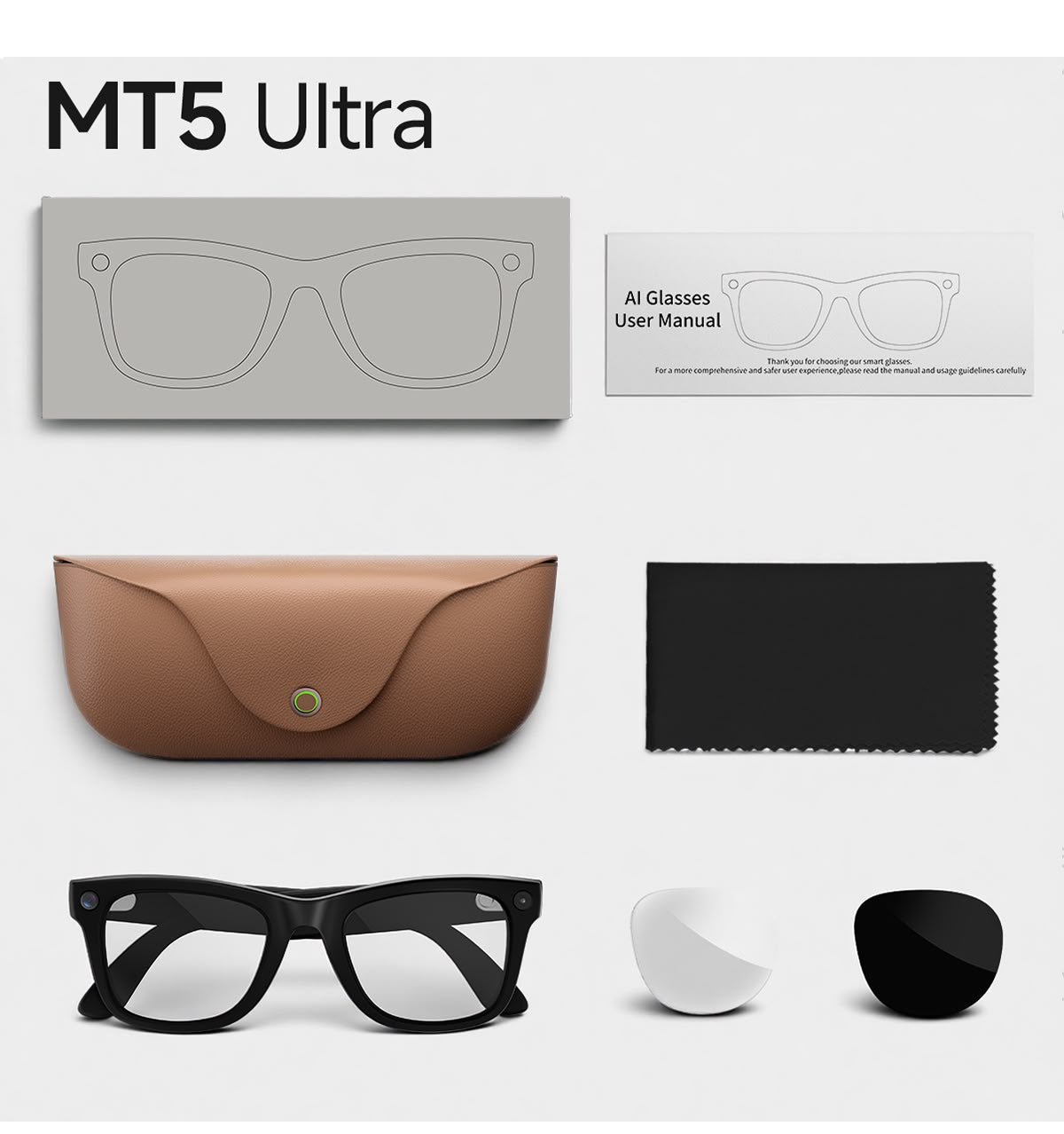 Veclear MT5 Ultra package contents with case manual cloth and lenses